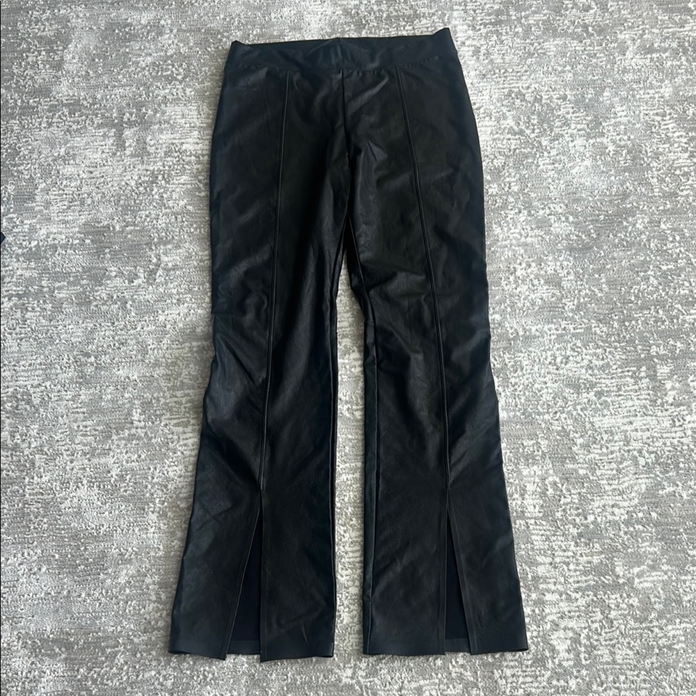 Commando Black Faux Leather Pants with Front Slits